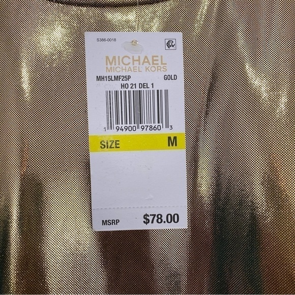 Michael Kors Gold Black Long Sleeve Cold Shoulder Shirt Long Sleeve Blouse Foil - Picture 8 of 12